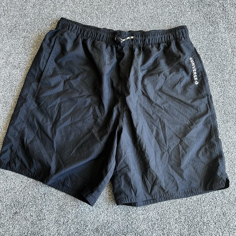 Converse Mens Shorts Size L Black Ripstop Athletic Gym Training Drawstring Mesh